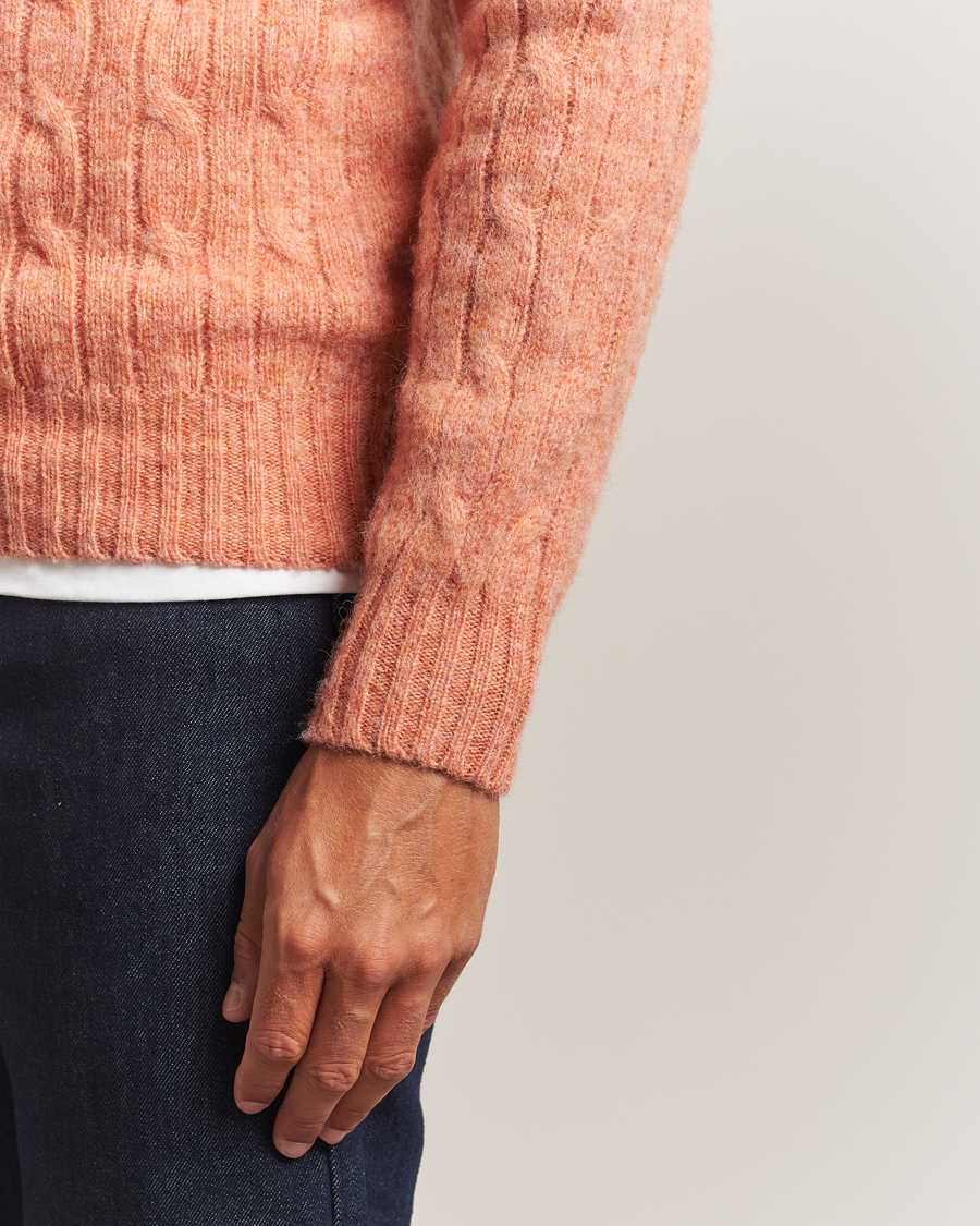 Uomini | Maglieria | Harley Of Scotland | Brushed Supersoft Lambswool Cable Parfait