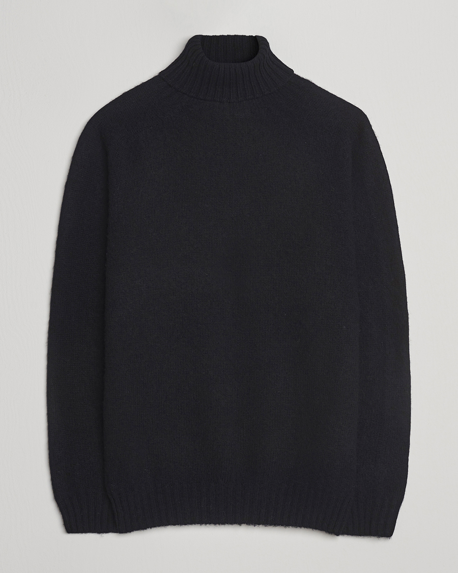 Uomini | Maglieria | Harley Of Scotland | Brushed Supersoft Lambswool Rollneck Black