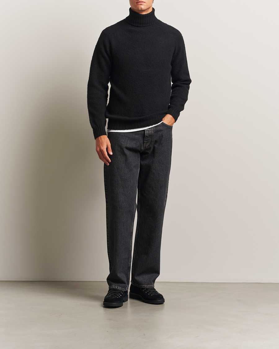 Uomini | Maglieria | Harley Of Scotland | Brushed Supersoft Lambswool Rollneck Black