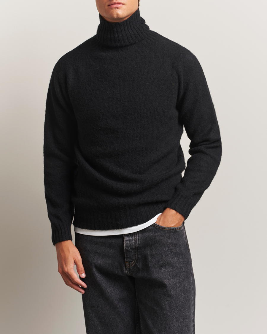 Uomini | Maglieria | Harley Of Scotland | Brushed Supersoft Lambswool Rollneck Black