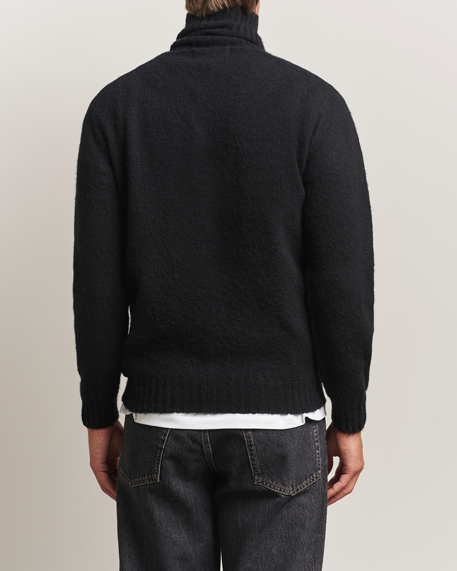 Uomini | Maglieria | Harley Of Scotland | Brushed Supersoft Lambswool Rollneck Black