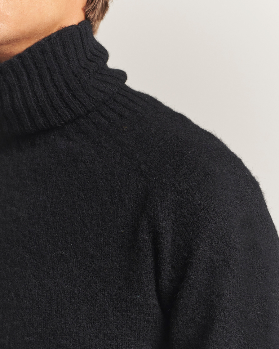 Uomini | Maglieria | Harley Of Scotland | Brushed Supersoft Lambswool Rollneck Black