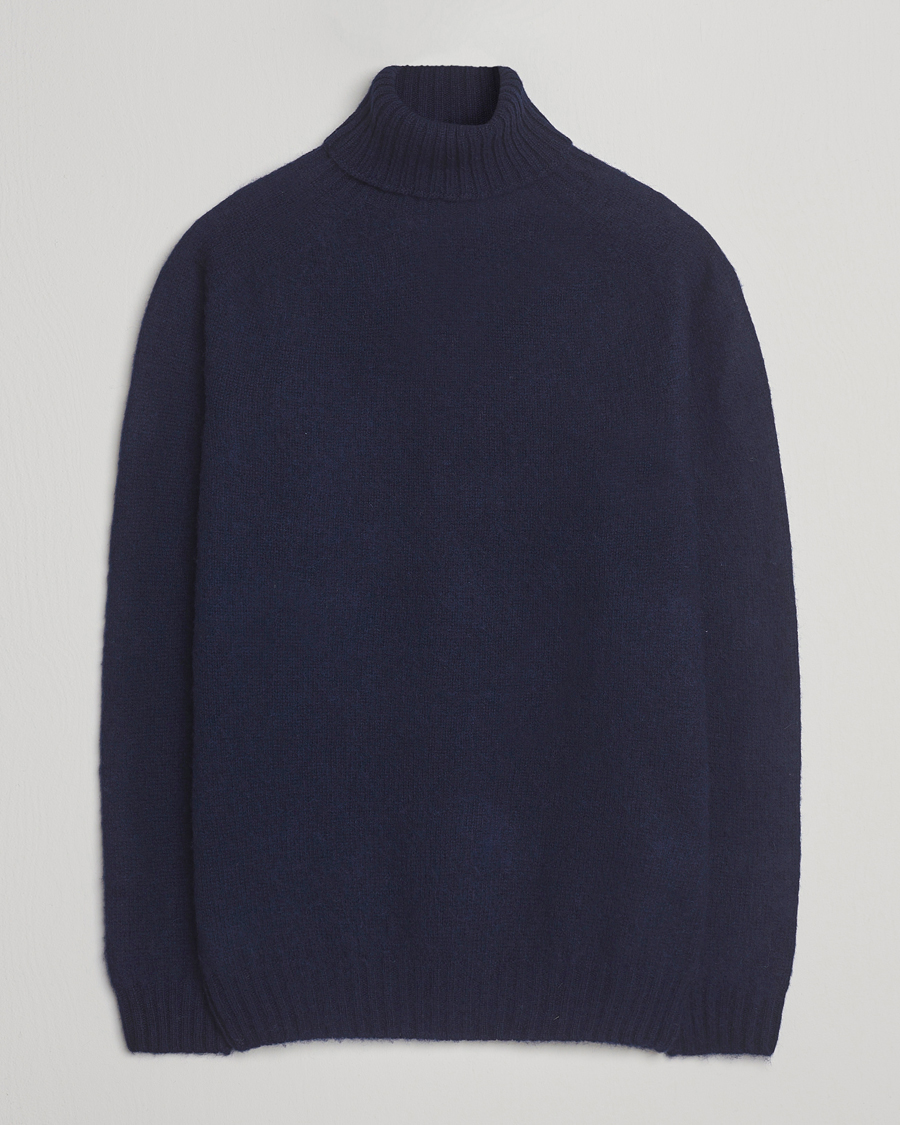 Uomini | Maglieria | Harley Of Scotland | Brushed Supersoft Lambswool Rollneck Navy