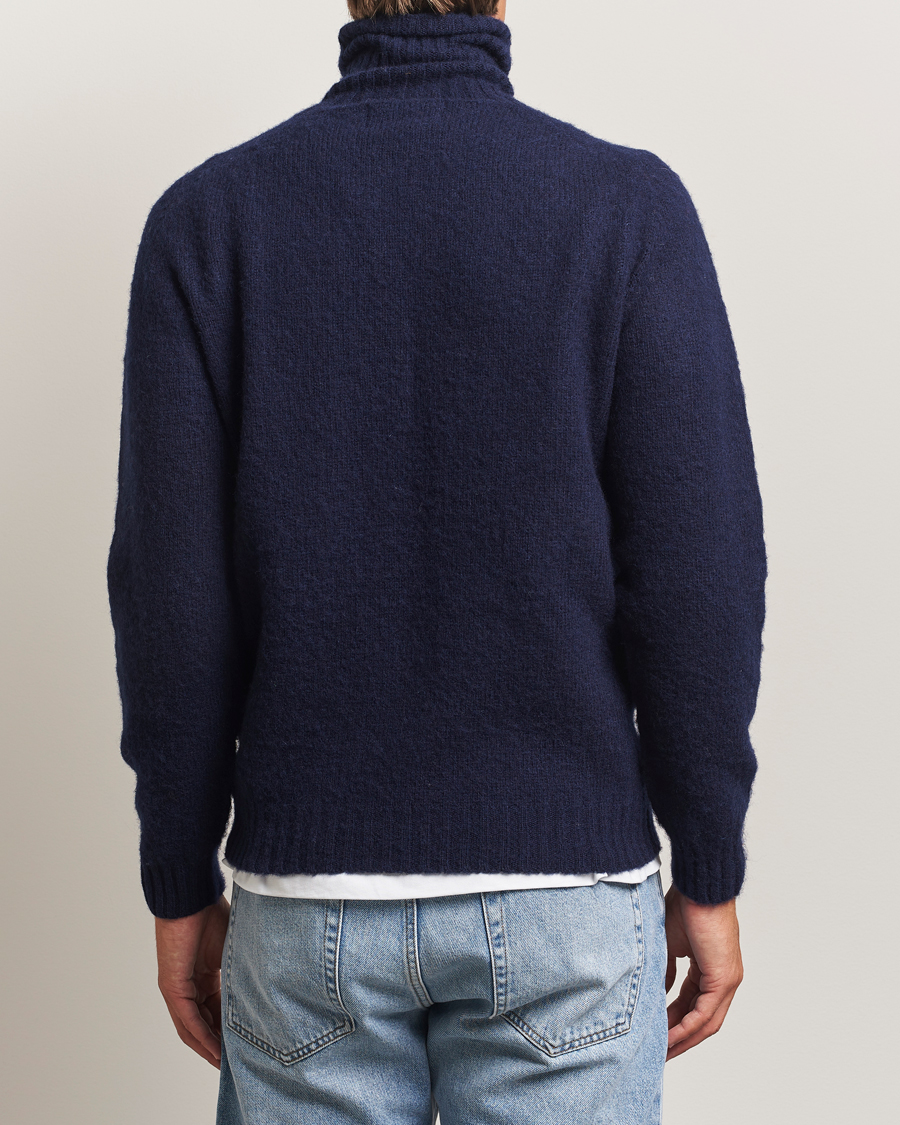 Uomini | Maglieria | Harley Of Scotland | Brushed Supersoft Lambswool Rollneck Navy