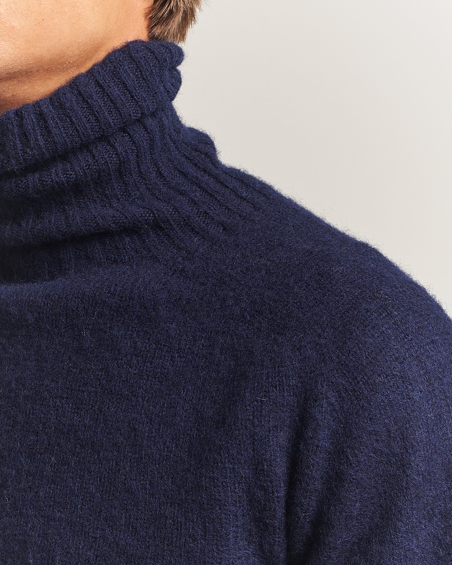 Uomini | Maglieria | Harley Of Scotland | Brushed Supersoft Lambswool Rollneck Navy