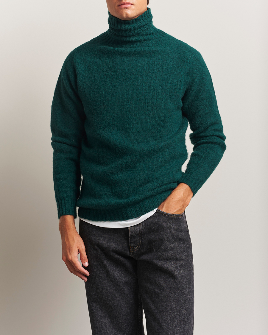 Uomini | Maglieria | Harley Of Scotland | Brushed Supersoft Lambswool Rollneck Tartan