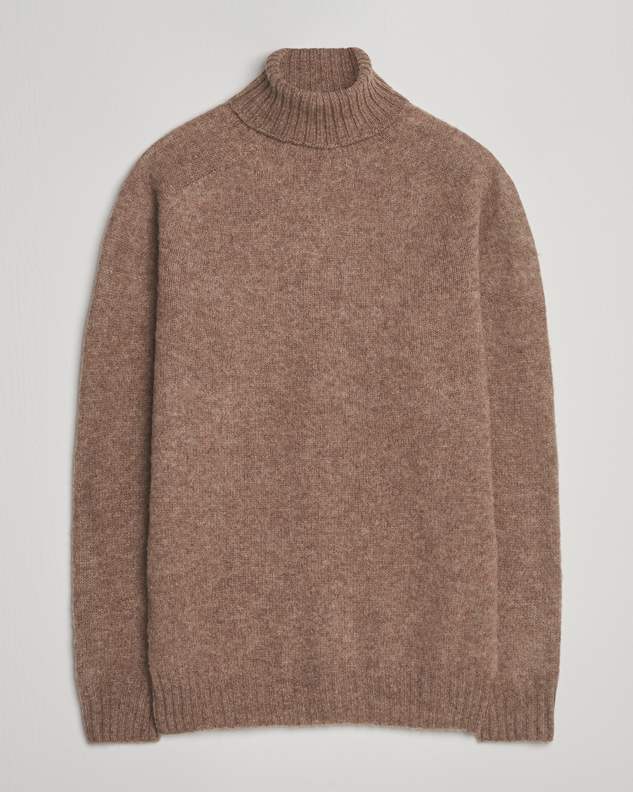 Uomini | Maglieria | Harley Of Scotland | Brushed Supersoft Lambswool Rollneck Tundra