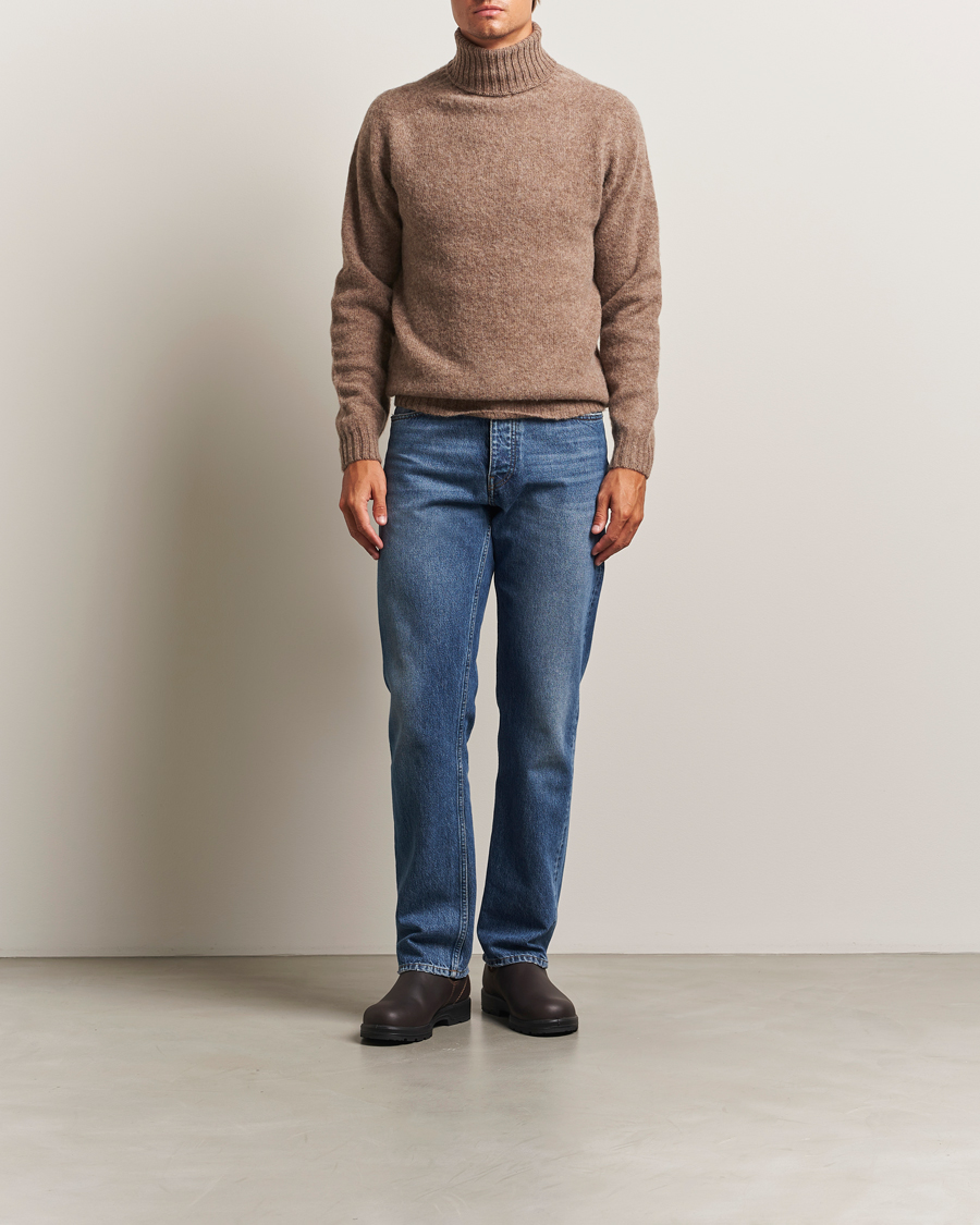 Uomini | Maglieria | Harley Of Scotland | Brushed Supersoft Lambswool Rollneck Tundra