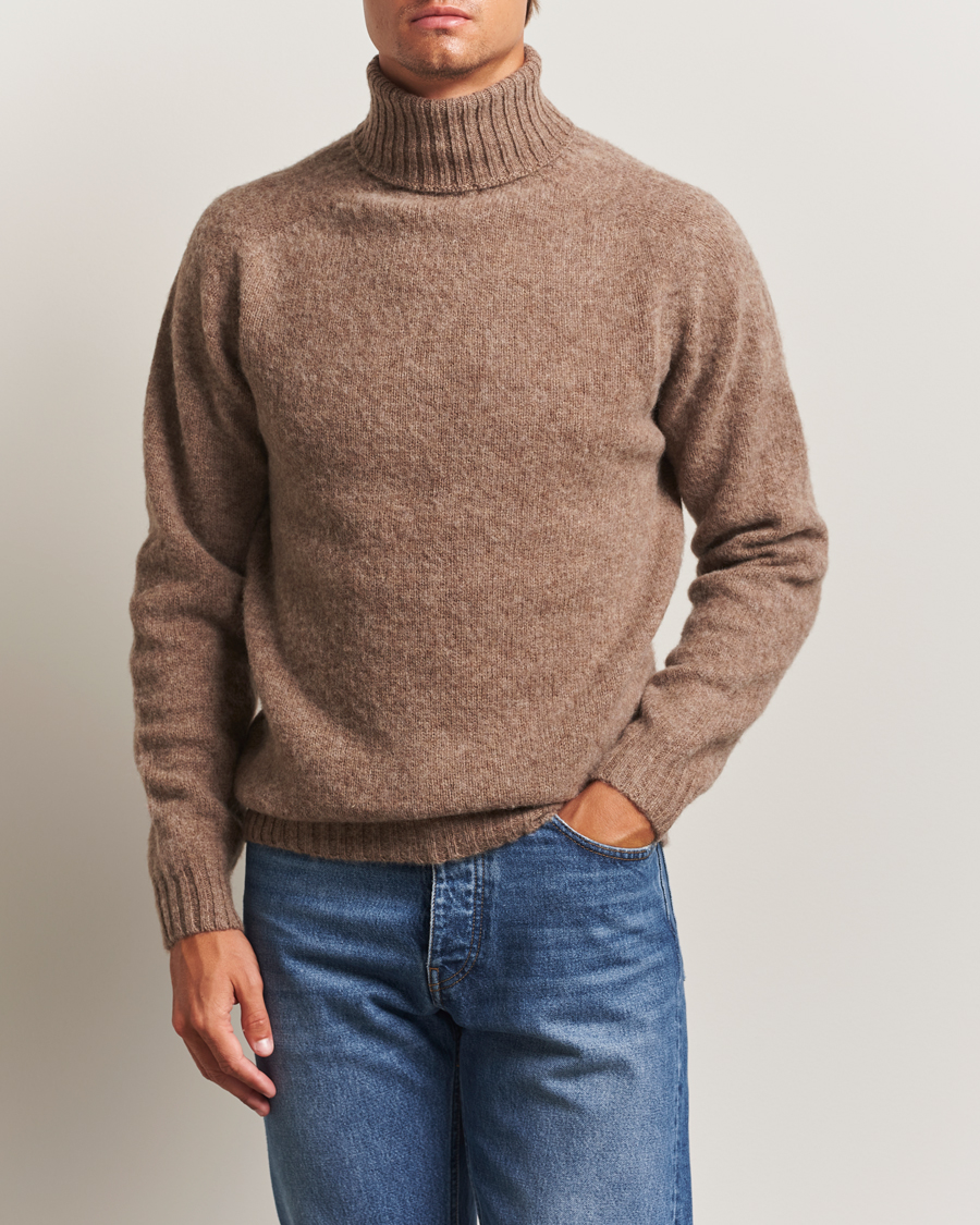 Uomini | Maglieria | Harley Of Scotland | Brushed Supersoft Lambswool Rollneck Tundra