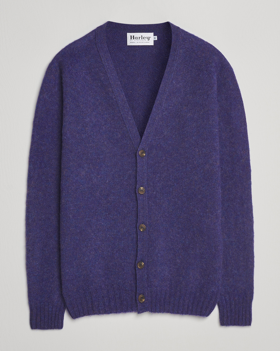 Uomini | Maglieria | Harley Of Scotland | Brushed Supersoft Lambswool Cardigan Iris