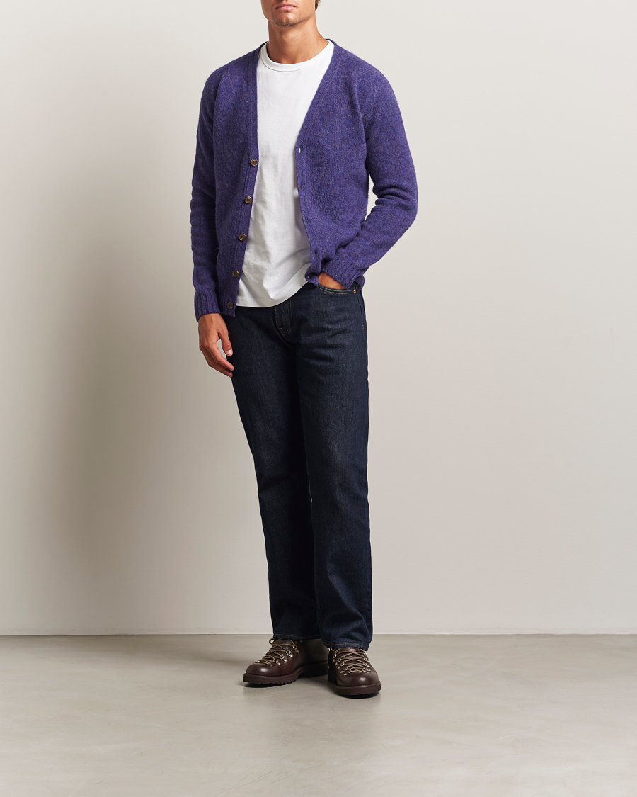 Uomini | Maglieria | Harley Of Scotland | Brushed Supersoft Lambswool Cardigan Iris