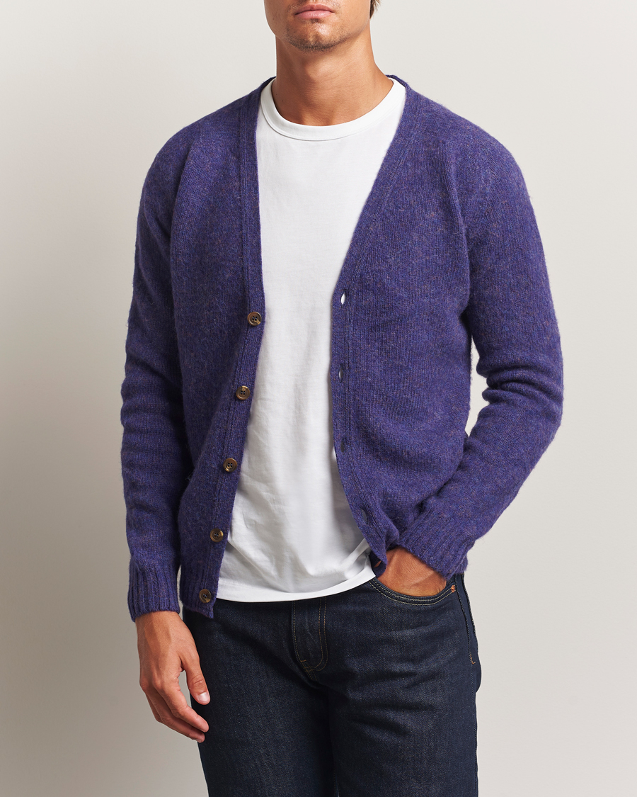 Uomini | Maglieria | Harley Of Scotland | Brushed Supersoft Lambswool Cardigan Iris