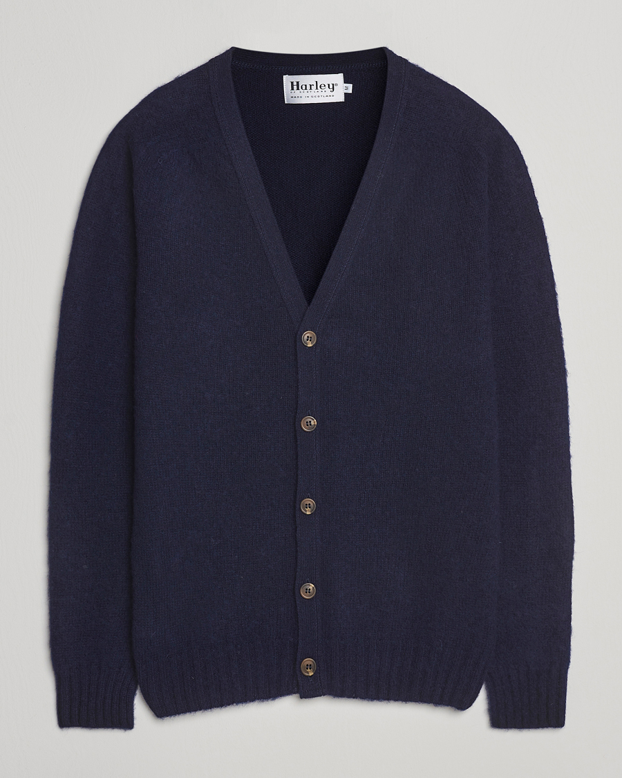 Uomini | Maglieria | Harley Of Scotland | Brushed Supersoft Lambswool Cardigan Navy