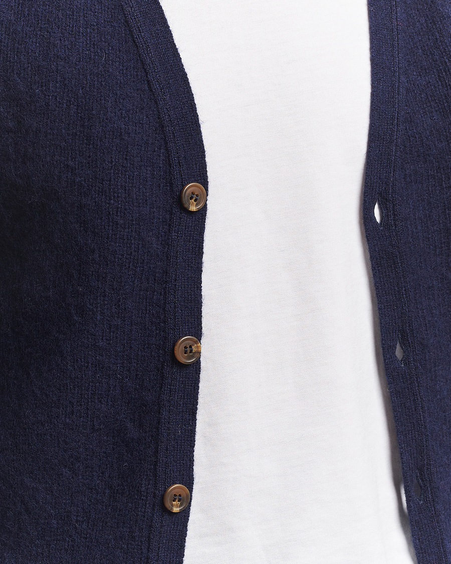Uomini | Maglieria | Harley Of Scotland | Brushed Supersoft Lambswool Cardigan Navy
