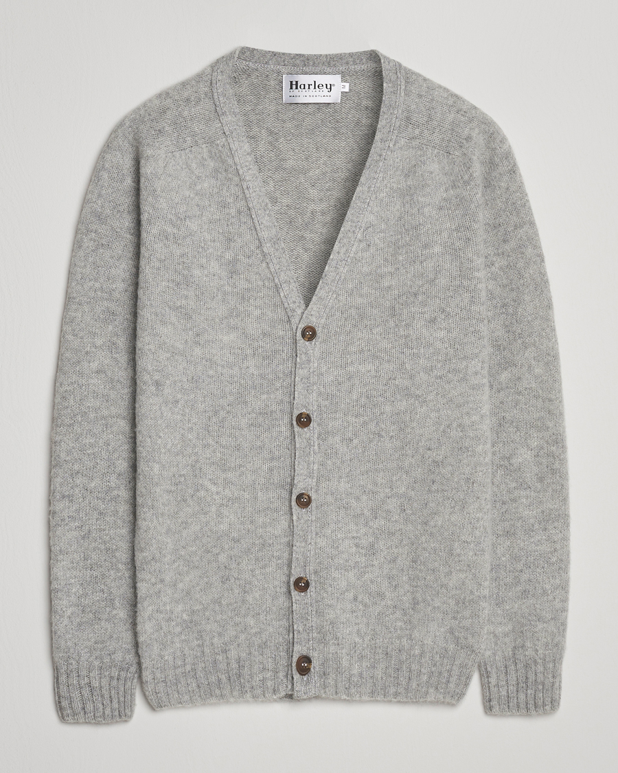 Uomini | Maglieria | Harley Of Scotland | Brushed Supersoft Lambswool Cardigan Silver