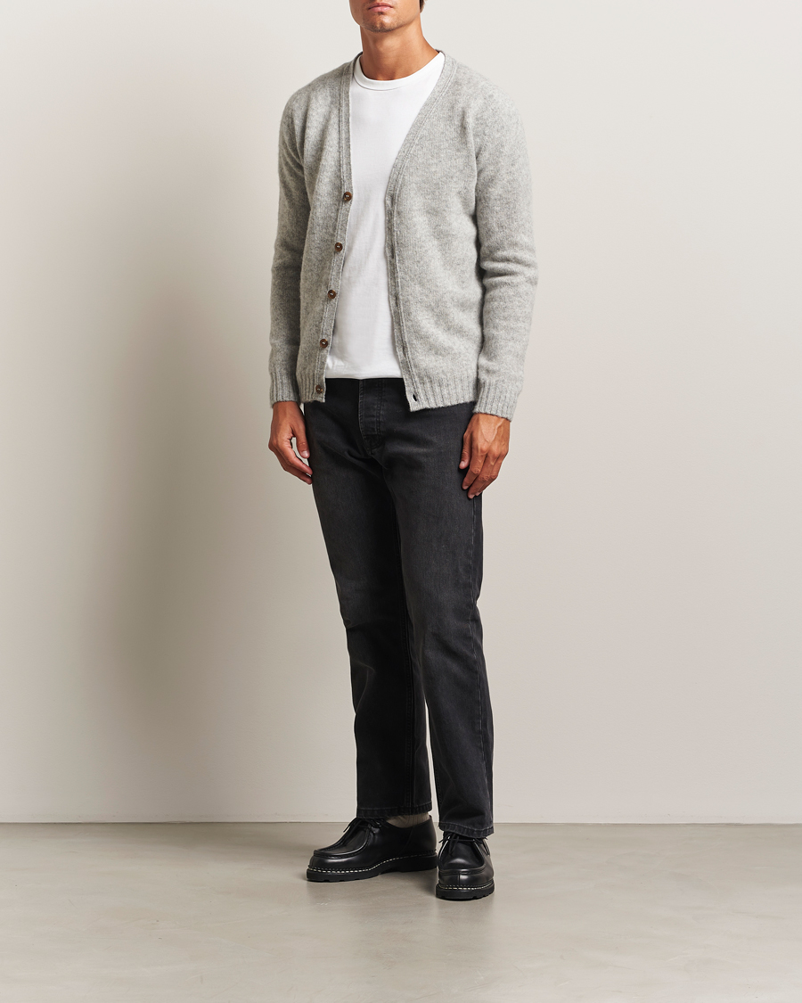 Uomini | Maglieria | Harley Of Scotland | Brushed Supersoft Lambswool Cardigan Silver