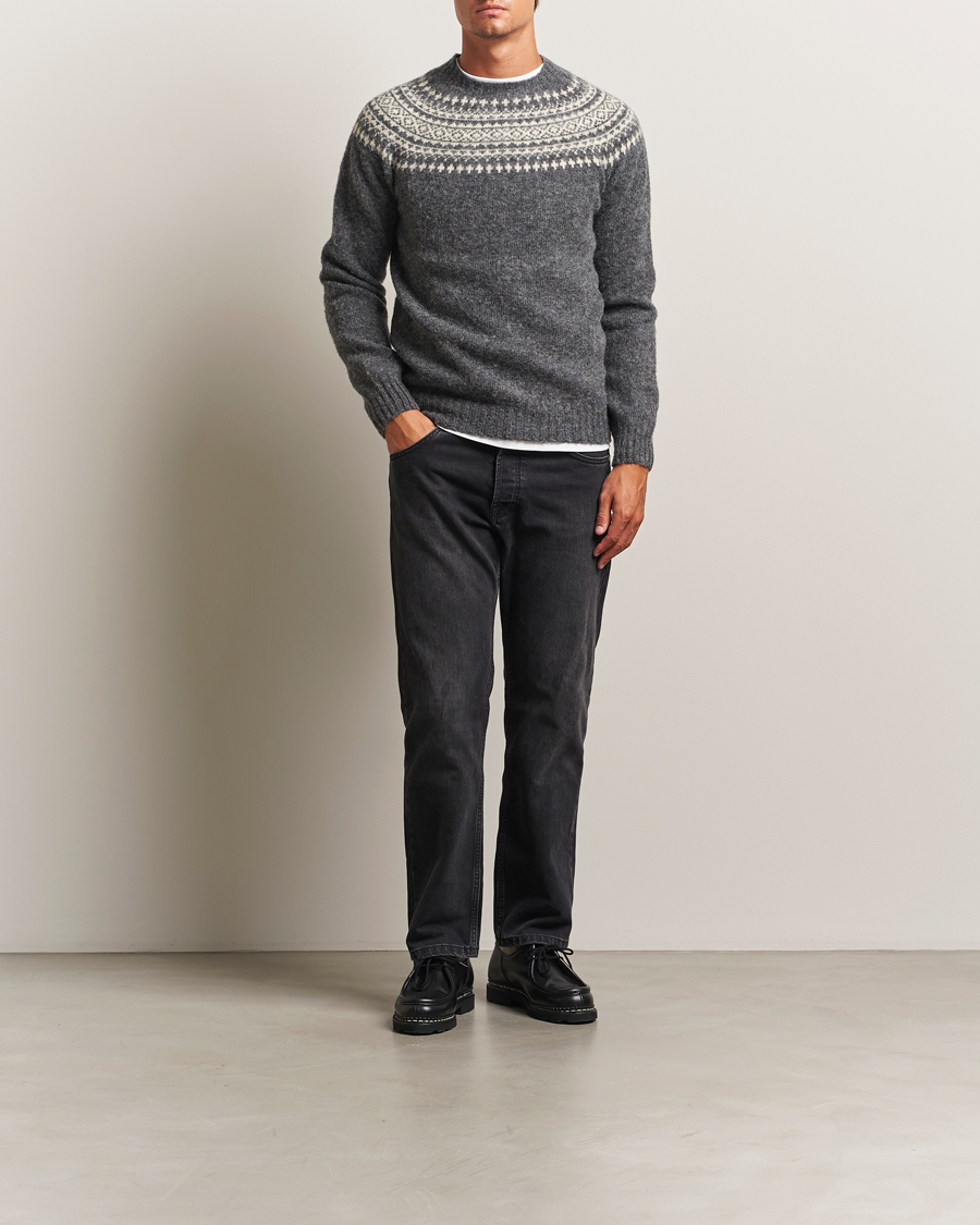 Uomini | Maglieria | Harley Of Scotland | Brushed Supersoft Lambswool Yolk Fairisle Grey