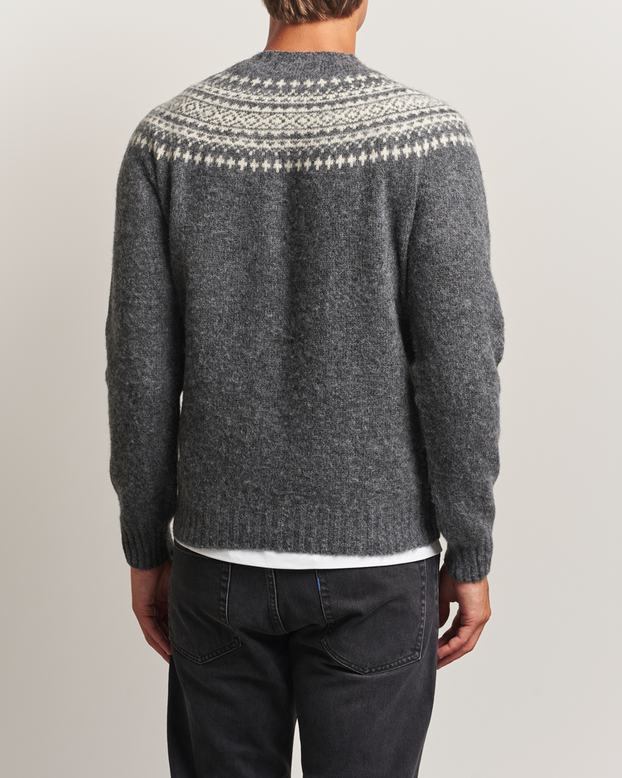 Uomini | Maglieria | Harley Of Scotland | Brushed Supersoft Lambswool Yolk Fairisle Grey