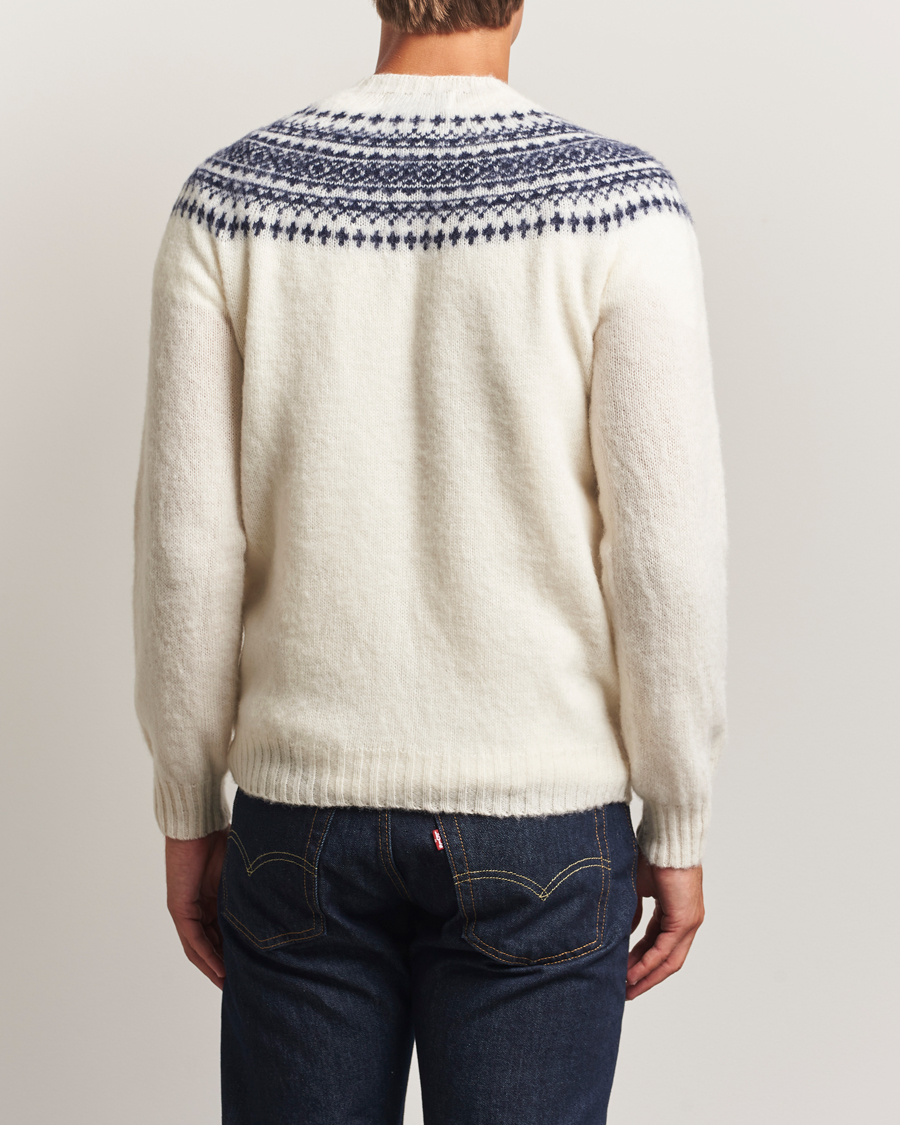 Uomini | Maglieria | Harley Of Scotland | Brushed Supersoft Lambswool Yolk Fairisle White