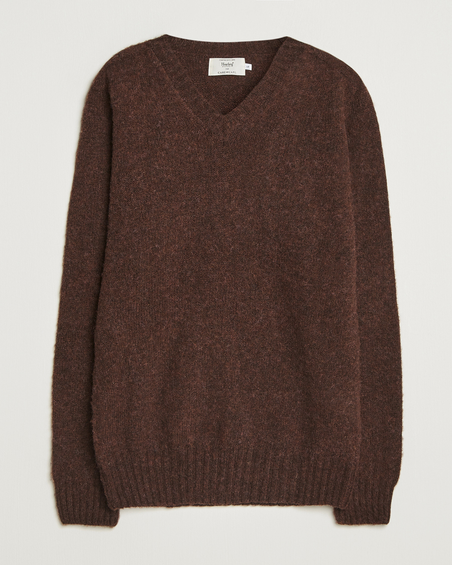 Uomini | Maglieria | Harley Of Scotland for Care of Carl | Harley Of Scotland Brushed Supersoft Lambswool V-Neck Brown