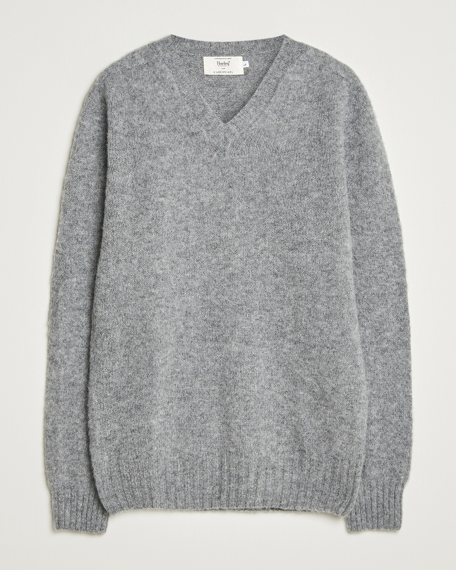 Uomini | Maglieria | Harley Of Scotland for Care of Carl | Harley Of Scotland Brushed Supersoft Lambswool V-Neck Mid Grey