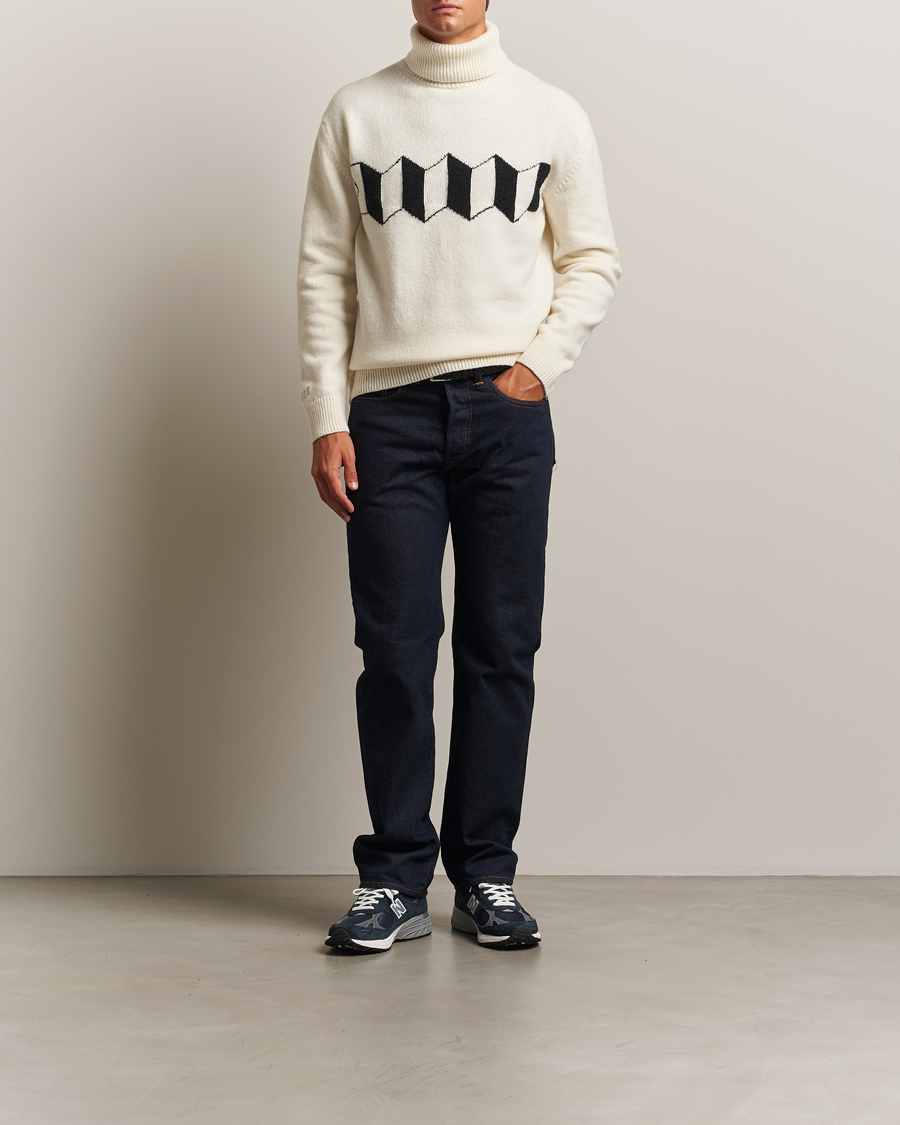 Uomini | Maglieria | Baracuta | Flag Logo Wool Turtleneck Antique White