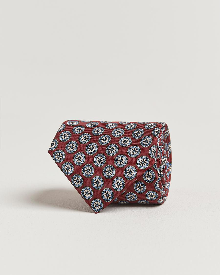 Uomini | E. Marinella 3-Fold Printed Silk Tie Burgundy | E. Marinella | 3-Fold Printed Silk Tie Burgundy