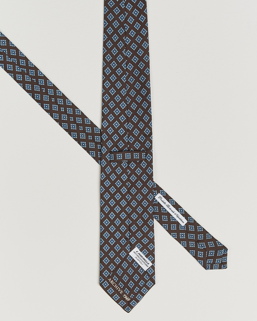 Uomini | E. Marinella Archivio 3-Fold Printed Silk Tie Brown | E. Marinella | Archivio 3-Fold Printed Silk Tie Brown