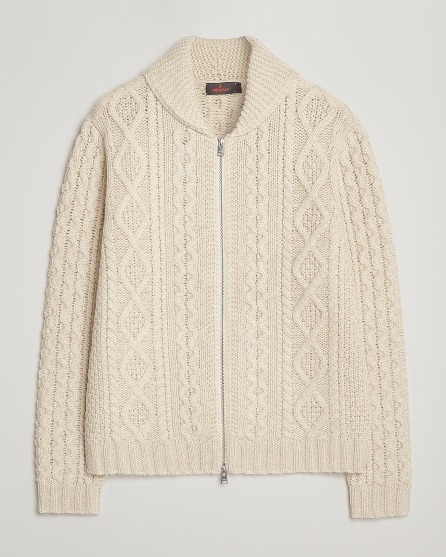 Uomini | Maglieria | Morris | Cornwall Cable Full Zip Jacket OfF White