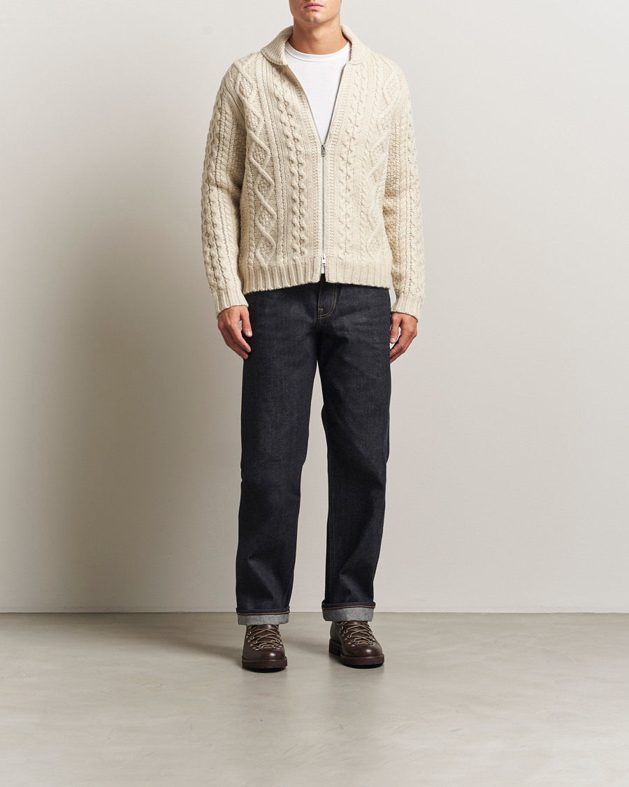 Uomini | Maglieria | Morris | Cornwall Cable Full Zip Jacket OfF White