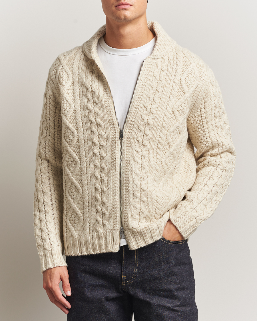 Uomini | Maglieria | Morris | Cornwall Cable Full Zip Jacket OfF White