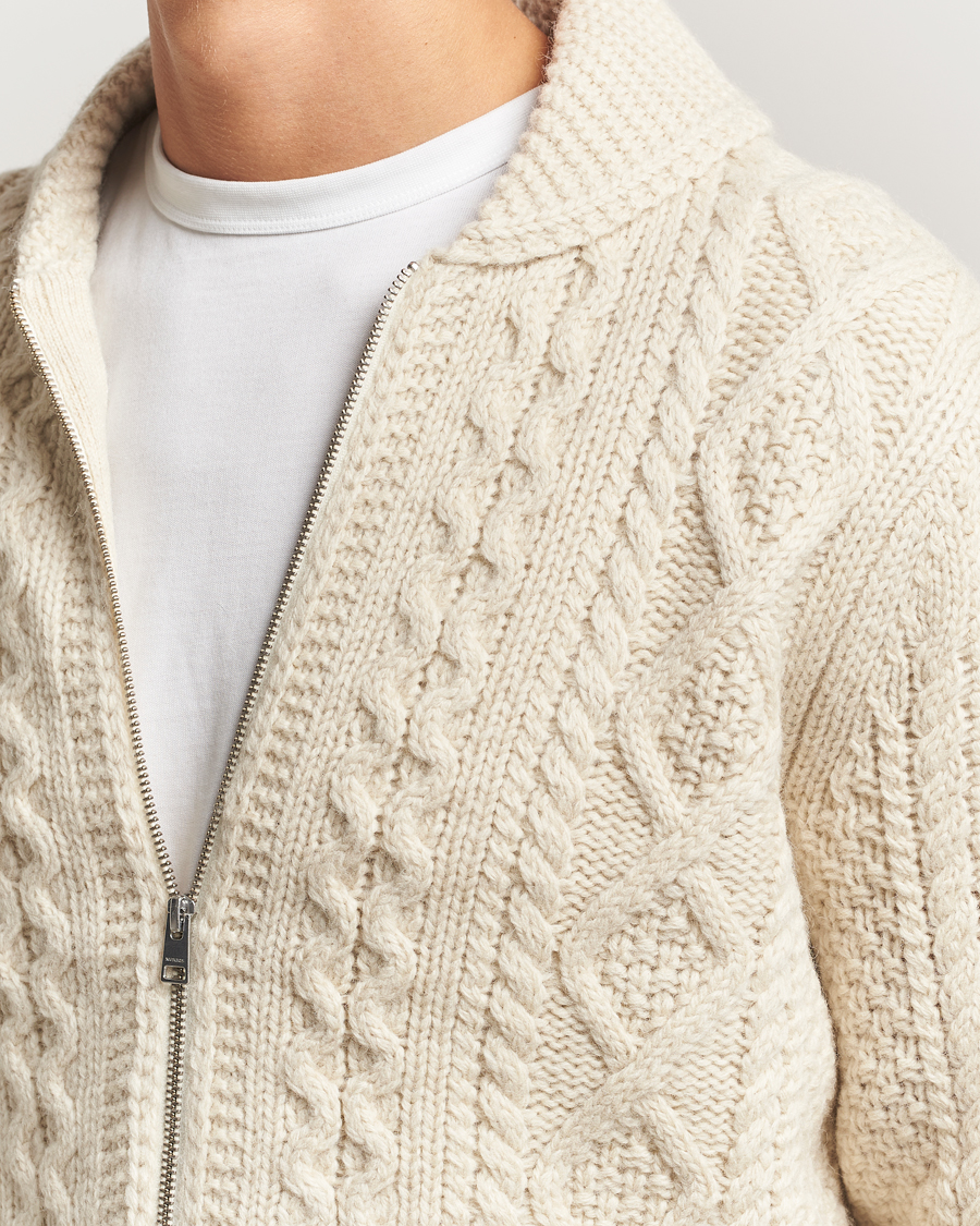 Uomini | Maglieria | Morris | Cornwall Cable Full Zip Jacket OfF White