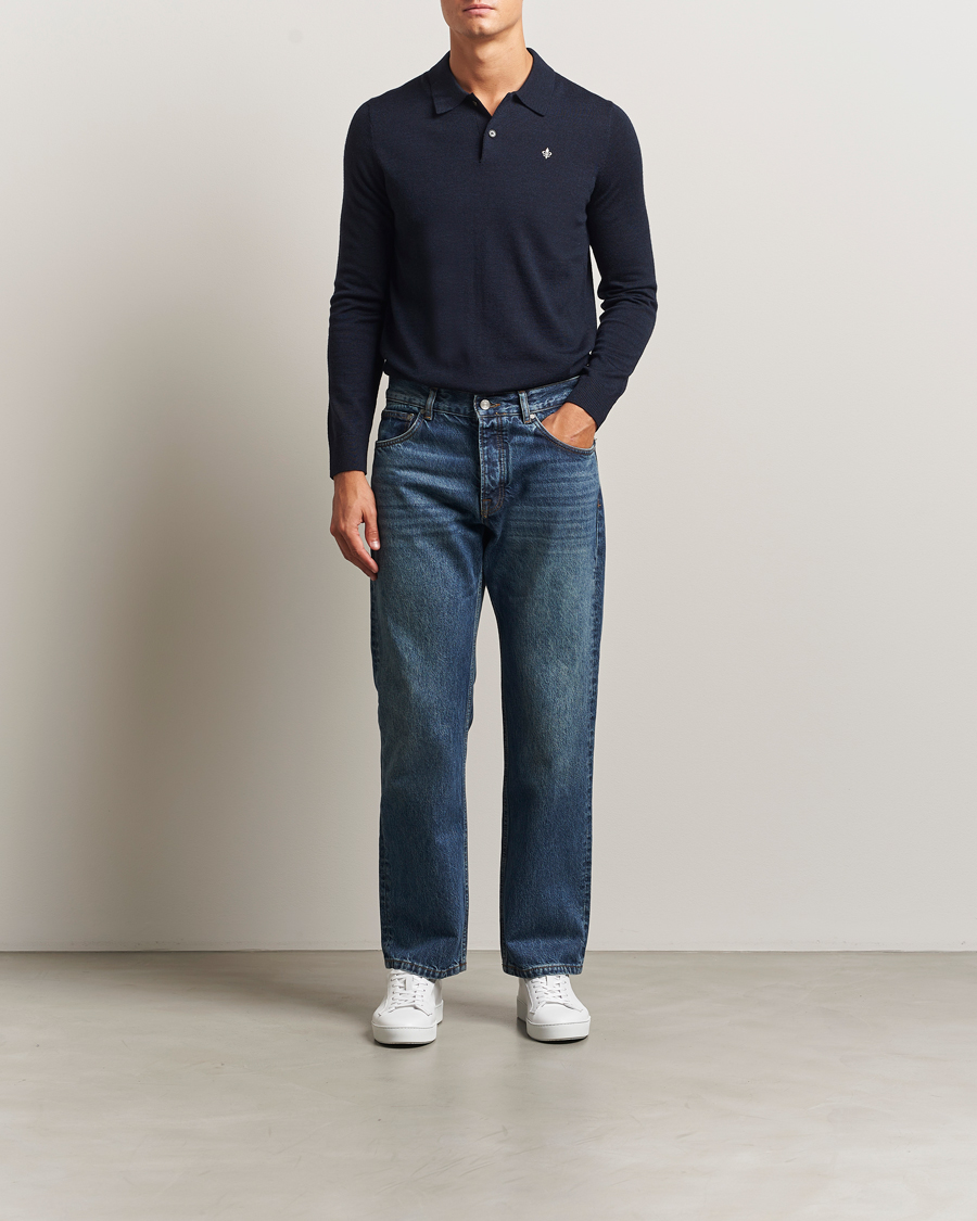 Uomini | Maglieria | Morris | Merino Polo Knit Navy