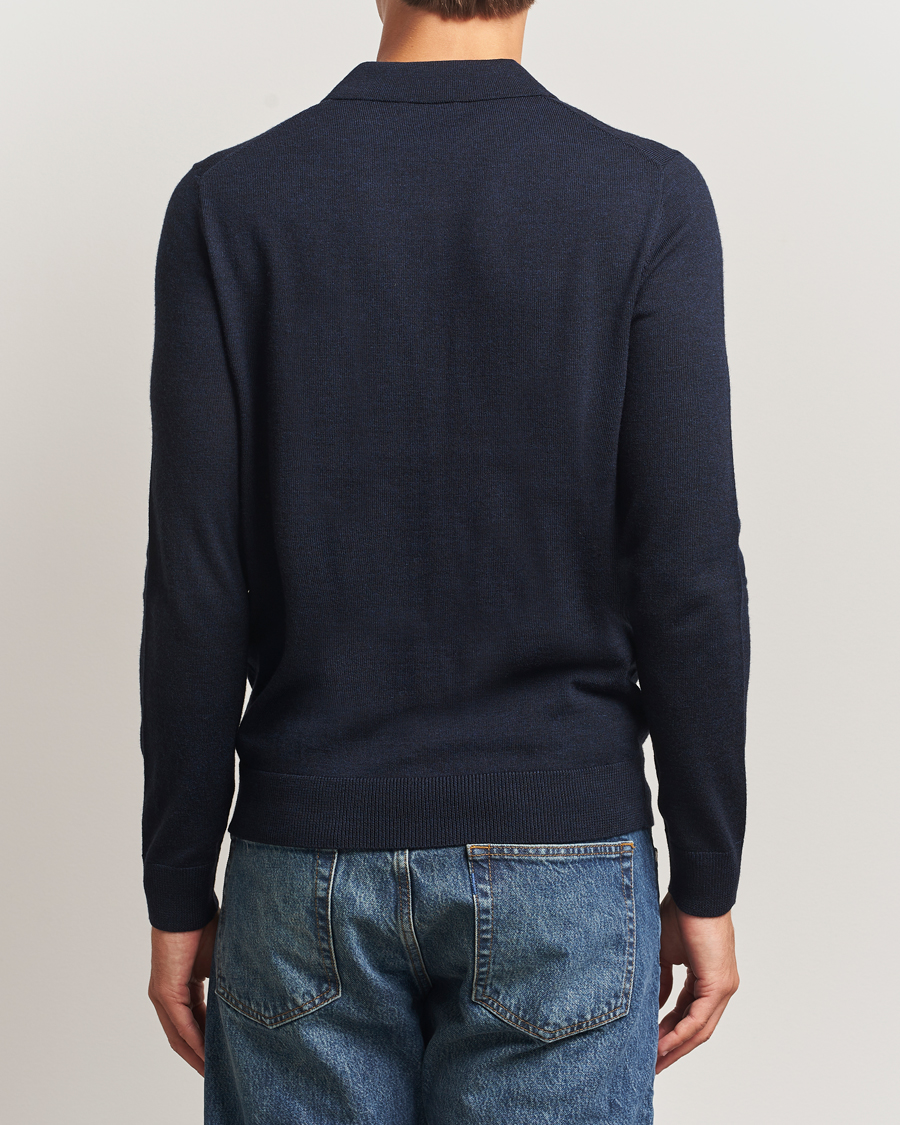 Uomini | Maglieria | Morris | Merino Polo Knit Navy