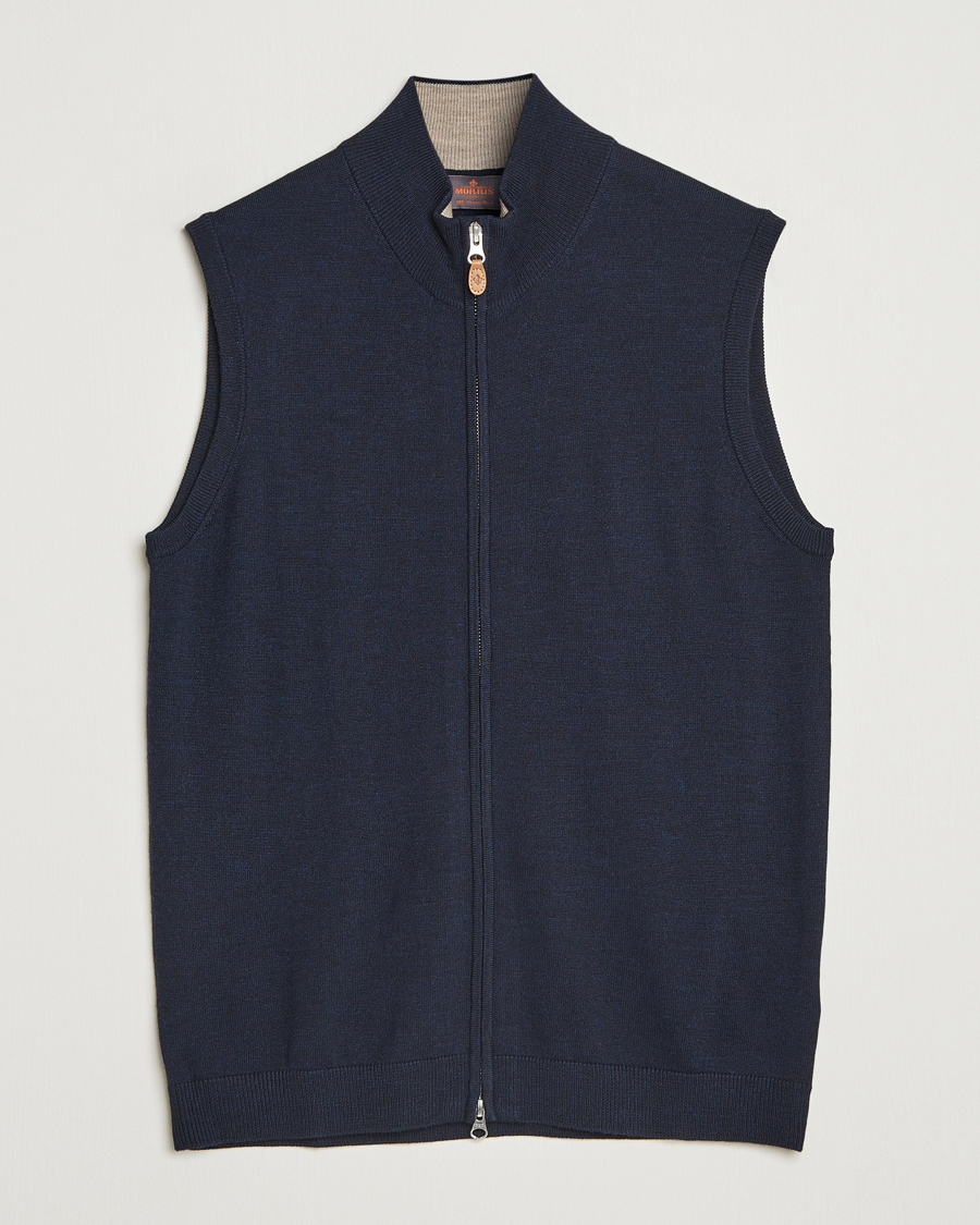 Uomini | Maglieria | Morris | Merino Zip Vest Navy