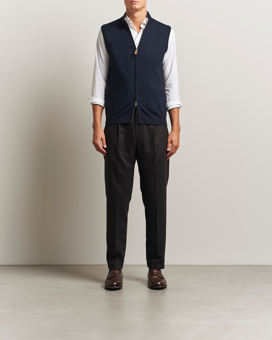 Uomini | Maglieria | Morris | Merino Zip Vest Navy