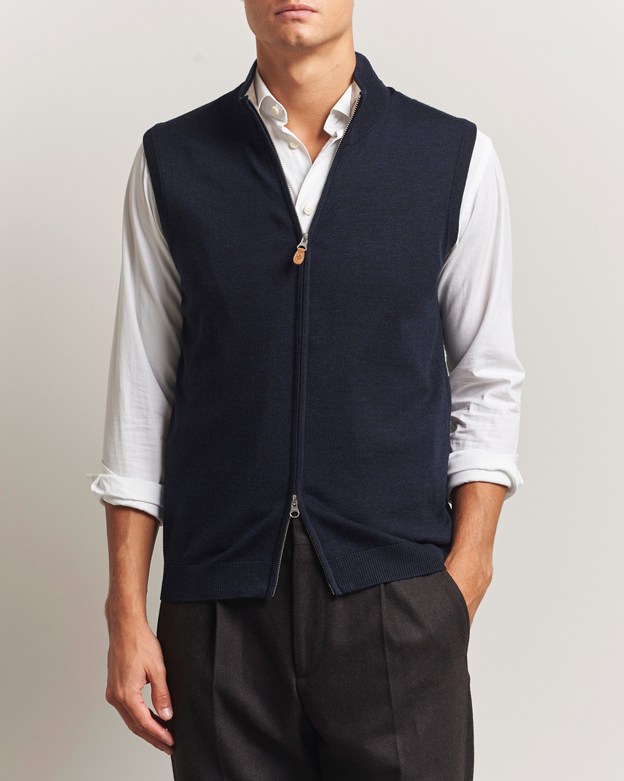 Uomini | Maglieria | Morris | Merino Zip Vest Navy
