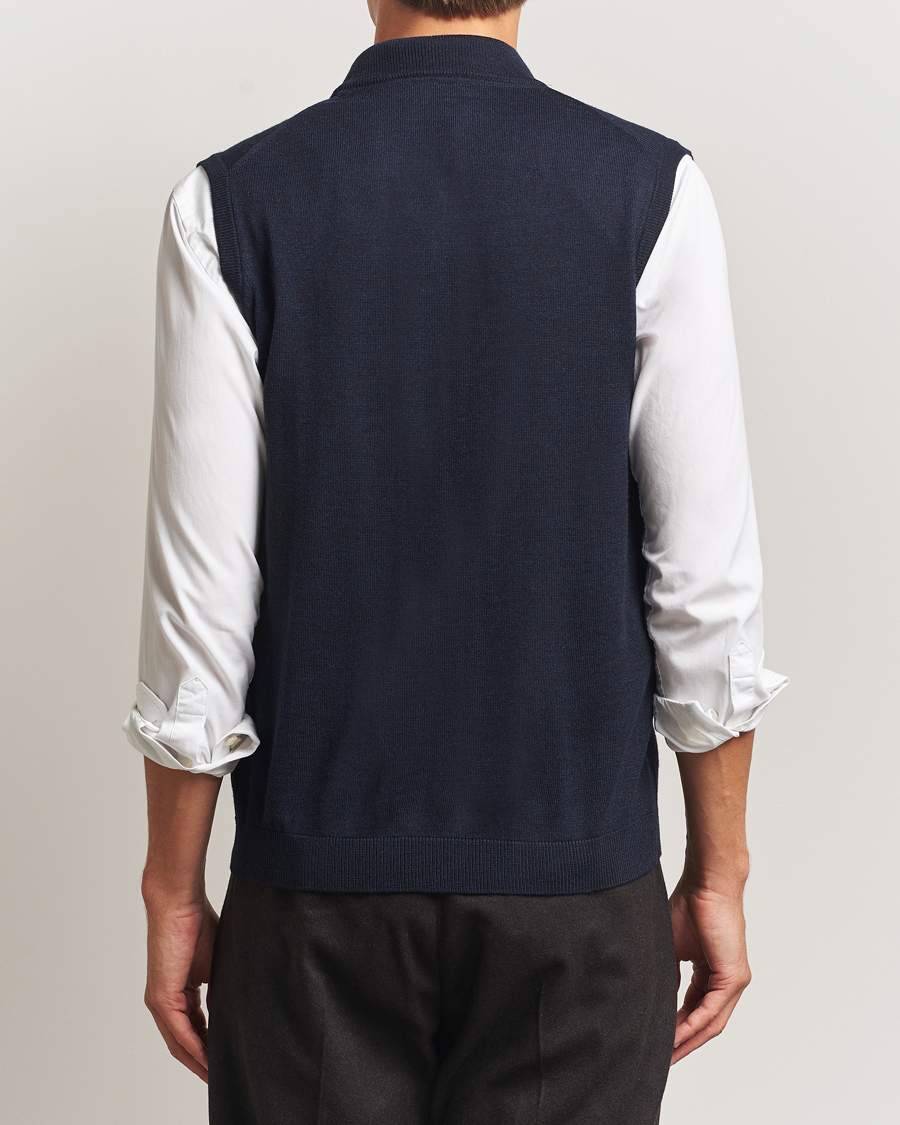 Uomini | Maglieria | Morris | Merino Zip Vest Navy