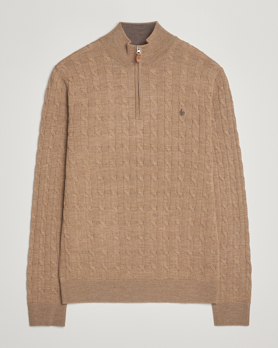 Uomini | Maglieria | Morris | Merino Cable Half Zip Camel