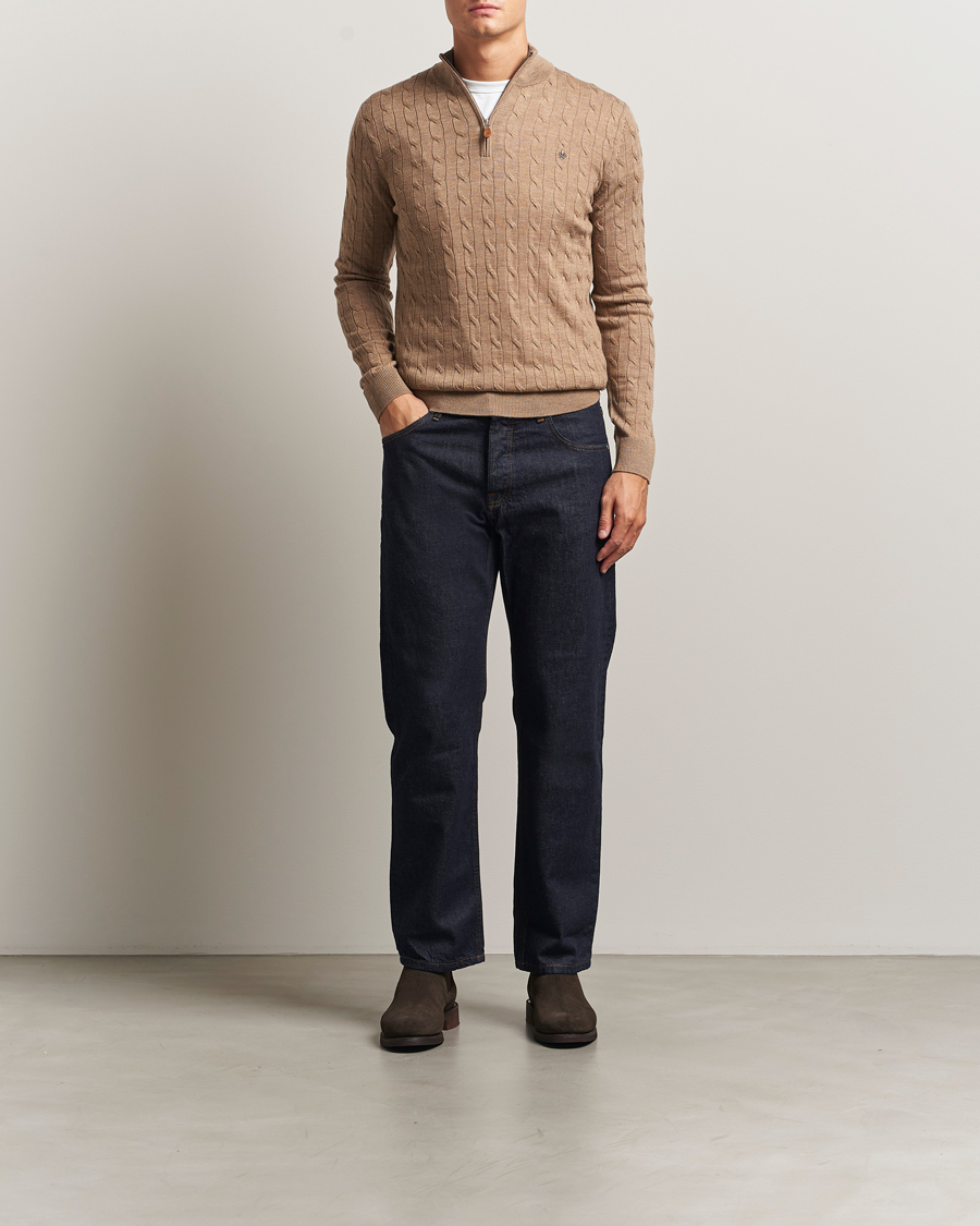Uomini | Maglieria | Morris | Merino Cable Half Zip Camel