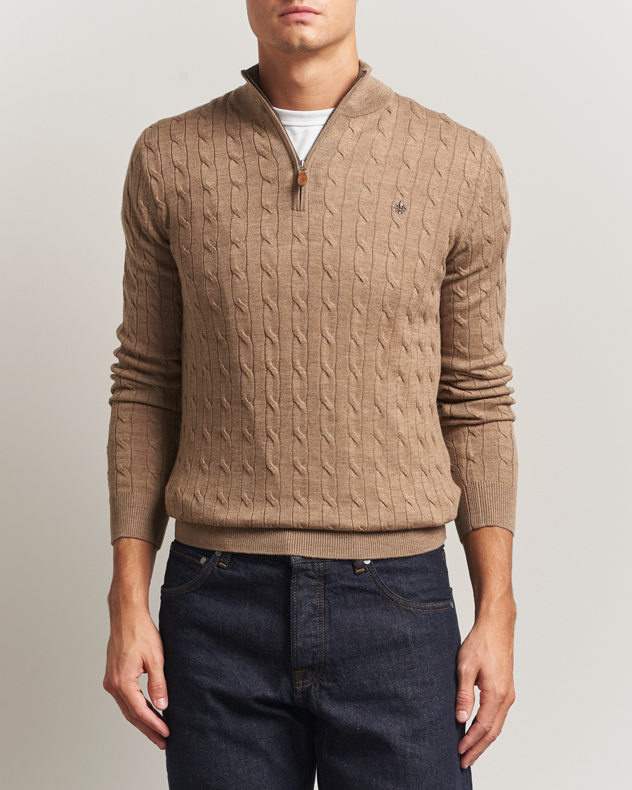 Uomini | Maglieria | Morris | Merino Cable Half Zip Camel