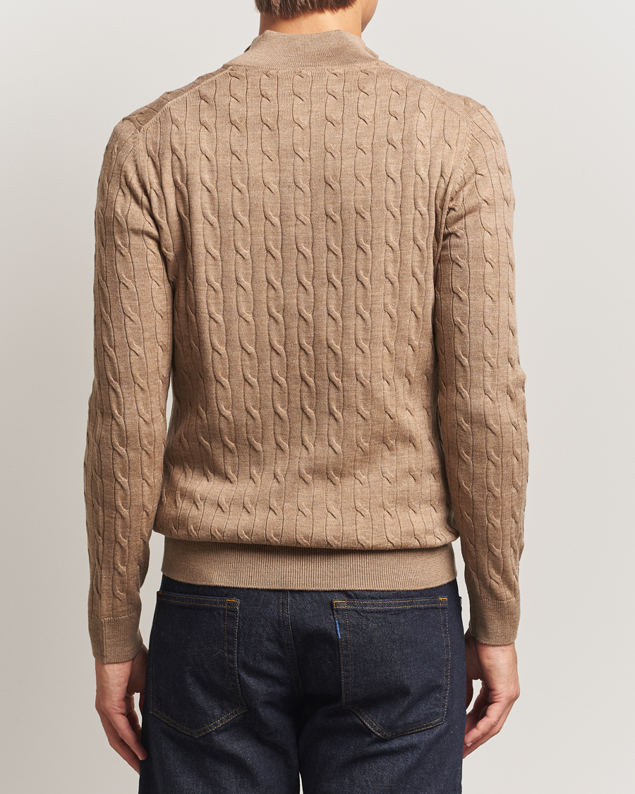 Uomini | Maglieria | Morris | Merino Cable Half Zip Camel