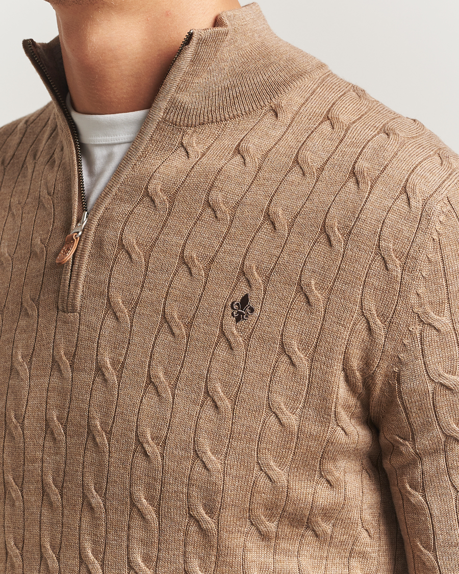 Uomini | Maglieria | Morris | Merino Cable Half Zip Camel