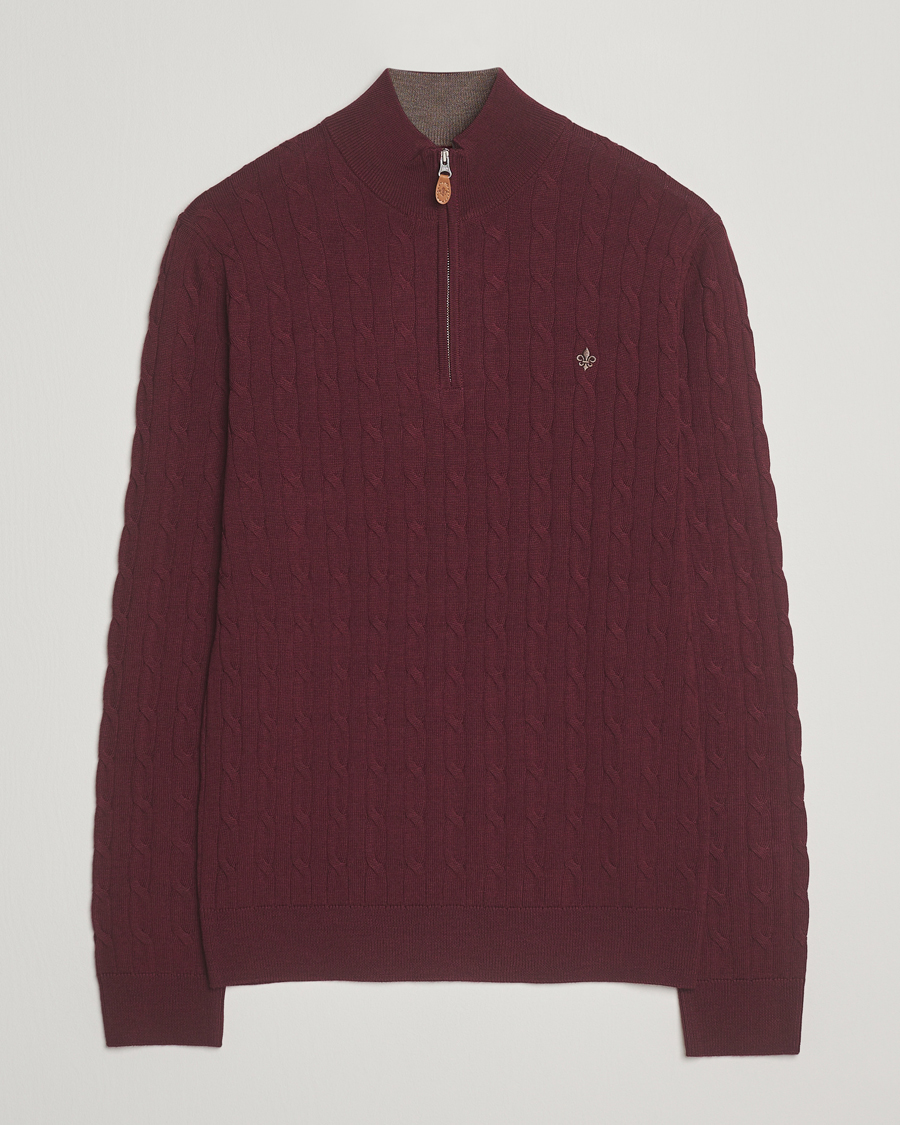 Uomini | Maglieria | Morris | Merino Cable Half Zip Wine Red