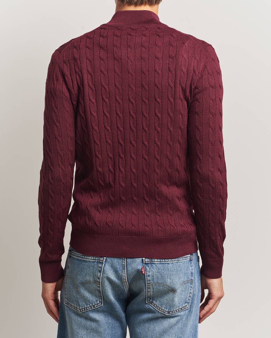 Uomini | Maglieria | Morris | Merino Cable Half Zip Wine Red