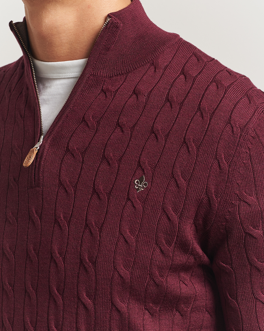 Uomini | Maglieria | Morris | Merino Cable Half Zip Wine Red