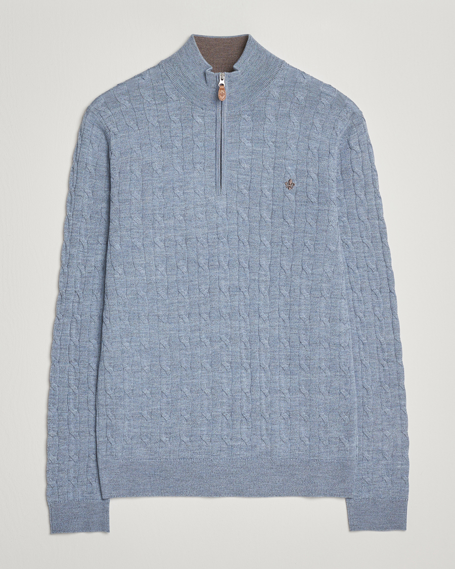 Uomini | Maglieria | Morris | Merino Cable Half Zip Blue