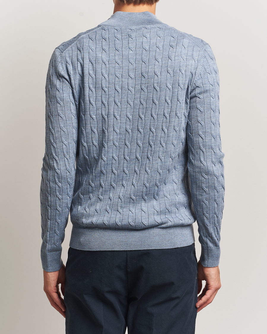 Uomini | Maglieria | Morris | Merino Cable Half Zip Blue