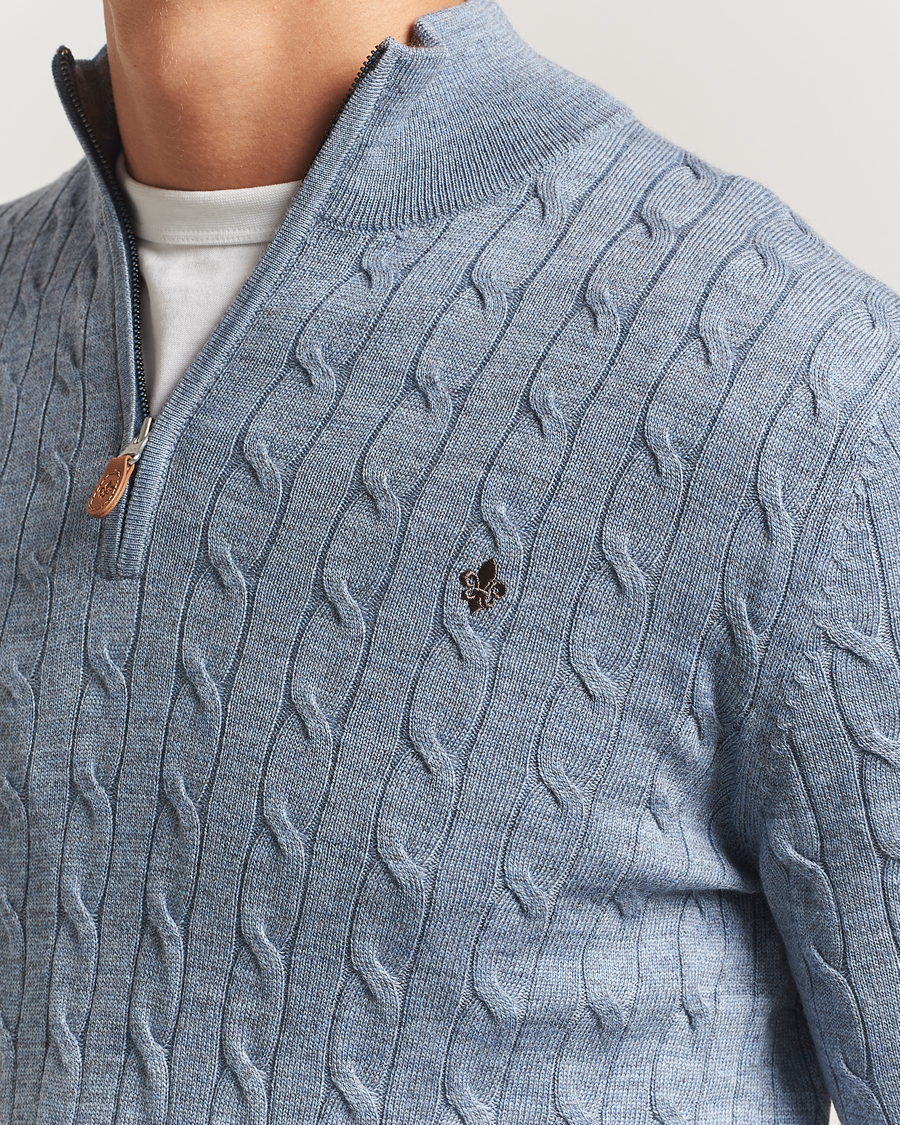 Uomini | Maglieria | Morris | Merino Cable Half Zip Blue