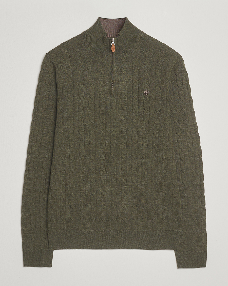 Uomini | Maglieria | Morris | Merino Cable Half Zip Olive